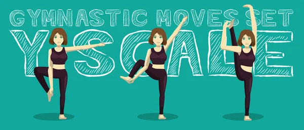 Ensemble Mouvements Gymnastique Illustration Vectorielle Bande Dessinée Manga Échelle — Image vectorielle