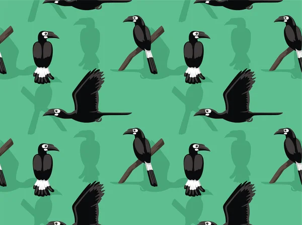 Bushy Crested Hornbill Cartoon Vector Seamless Background Wallpaper — Stock Vector