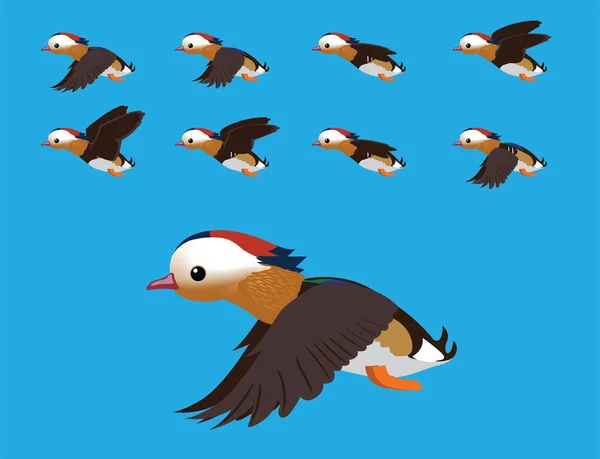 Mandarim Duck Flying Animation Sequência Cartoon Vector — Vetor de Stock