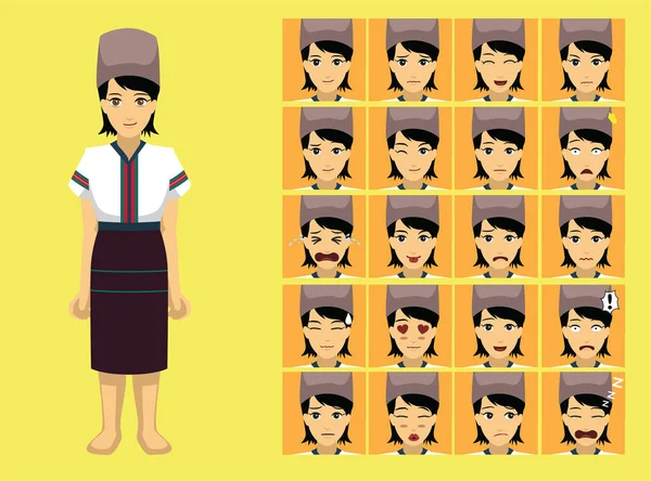 Manga Style Myanmar Zomi Chin Woman Clothes Cartoon Character Emotion — Stok Foto