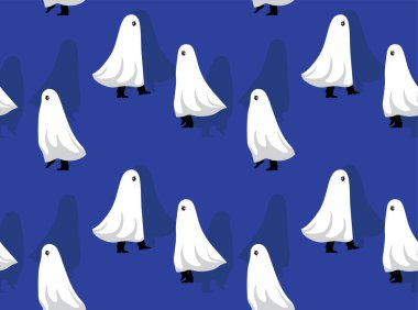 White Ghost Side Walking Halloween Character Set Vector Seamless Background Wallpaper-01