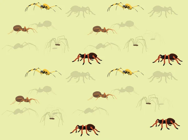 Various Spider Side Cartoon Character Vector Seamless Background Wallpaper — Stock Vector