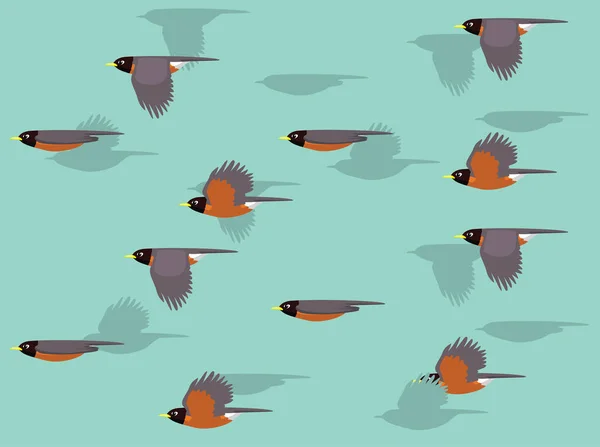 American Robin Flying Character Vector Seamless Background Wallpaper — 스톡 벡터