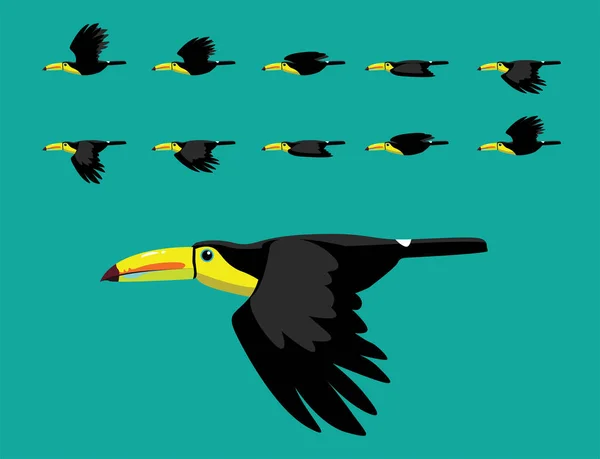 Keel Billed Toucan Flying Animation Söt Tecknad Vektor Illustration — Stock vektor