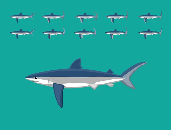 Κινούμενα Σχέδια Ζώων Ακολουθία Blue Shark Cartoon Vector — Διανυσματικό Αρχείο