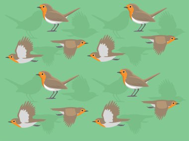 Avrupalı Robin Uçan Çizgi Film Karakteri Vektörü Kusursuz Arka plan Duvar Kağıdı 01