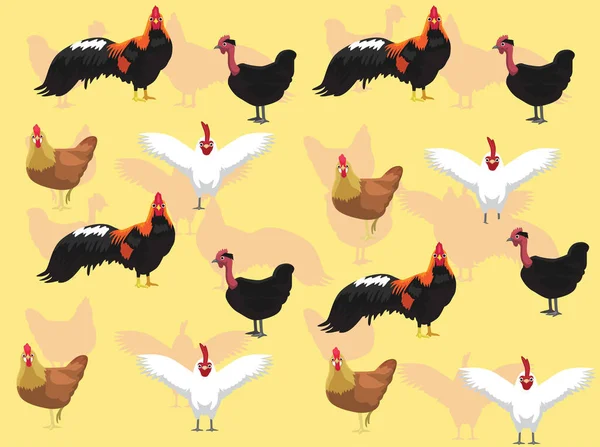 Various Chicken Species Vector Seamless Background Wallpaper — Stock Vector