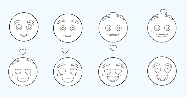 Emoji Ansikte Förändringar Animation Kärlek Tecknad Karaktär Vektor Illustration Svart — Stock vektor
