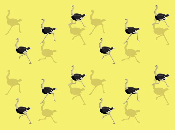 Bird Animal Ostrich Animation Kör Tecknad Vektor Illustration Sömlös Bakgrund — Stock vektor