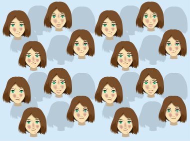 Manga Kadını Rosacea Çizgi film Vektör Çizimi Kusursuz Arkaplan 01