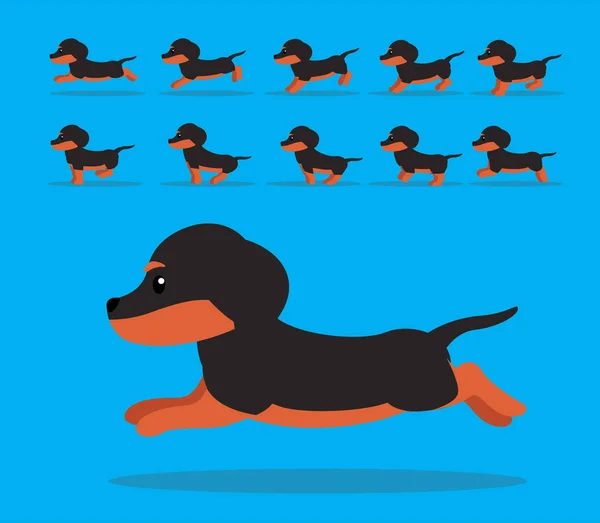 Animation Animation Séquence Chien Dachshund Noir Bicolore Manteau Cartoon Vector — Image vectorielle