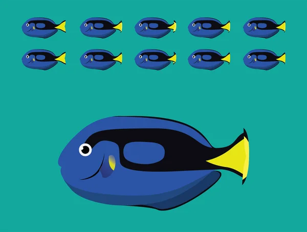 Animationssequenz Blue Tang Schwimmen Cartoon Vektor — Stockvektor