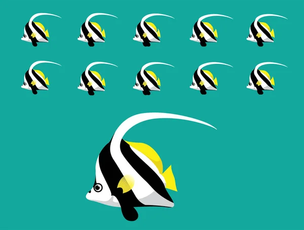 Djuranimation Sekvens Skolning Bannerfish Simning Cartoon Vector — Stock vektor