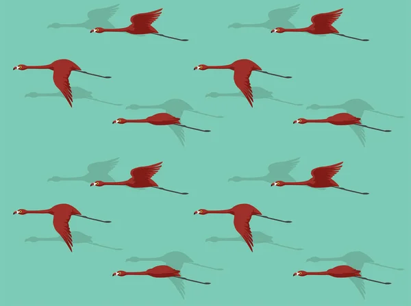 Animation Roter Flamingo Flying Cartoon Vector Illustration Nahtloser Hintergrund — Stockvektor