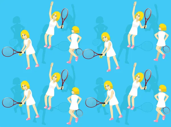 Manga Vrouw Platte Serveren Tennis Naadloze Achtergrond — Stockvector