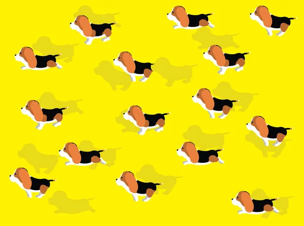 Hund Läuft Basset Hound Cartoon Character Illustration Nahtloser Hintergrund — Stockvektor