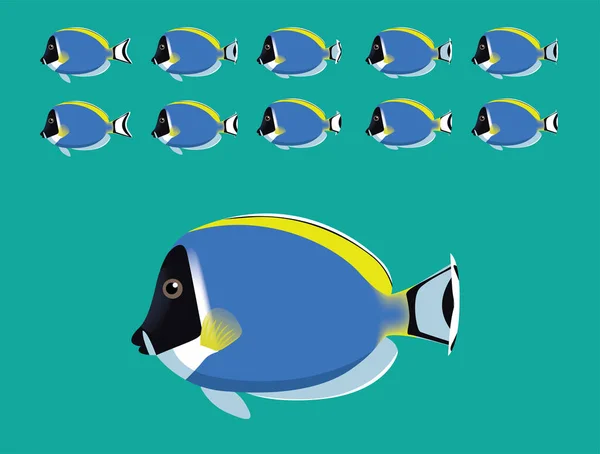 Анімація Тварин Послідовність Порошок Синій Тан Плавання Мультфільм Вектор — стоковий вектор