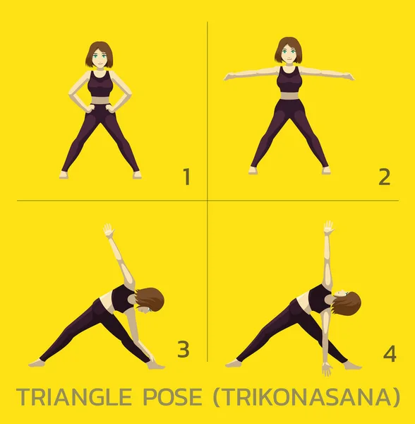 Triangle Pose Trikonasana Yoga Manga Tutorial How Cartoon Vector Illustration — 스톡 벡터