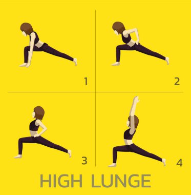 Yüksek Lunge Yoga Mangası Özel Eğitimi Çizgi Film Vektör Çizimi
