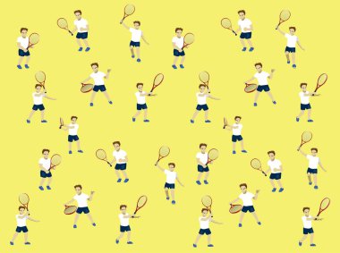 Various Manga Man Tennis Poses Cartoon Illustration Seamless Background clipart