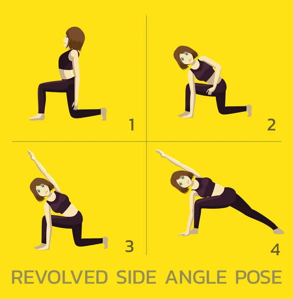 Revolution Side Angle Pose Yoga Manga Tutorial How Cartoon Vector — 스톡 벡터