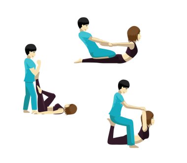 Tayland Geleneksel Masaj Mangası Çizgi Film Vektör Kümesi 1