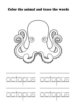 Çalışma Kağıdı Ahtapot Renklendirme İzleme Su Hayvanları