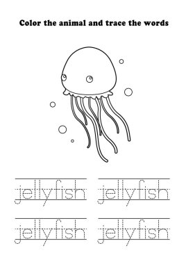 Çalışma Kağıdı Denizanası Renklendirme İzleme Su Hayvanı Öğrenme