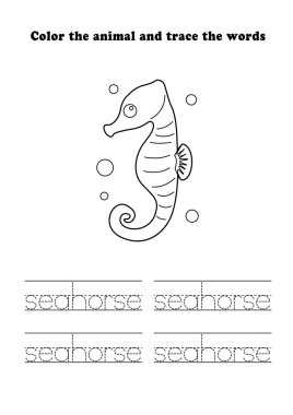 Çalışma Kağıdı Öğrenme Denizatı Renklendirme İzleme Su Hayvanları