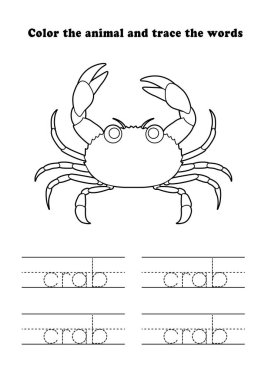 Çalışma Kağıdı Yengeç Renklendirme İzleme Su Hayvanları