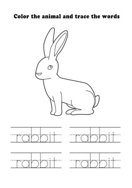 Çalışma Kağıdı Tavşan Oturarak Renk İzleme Öğreniyor