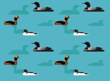 Grebe Loon Merganser Çizgi Film Karakteri Kusursuz Duvar Kağıdı Arkaplanı