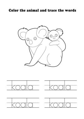 Çalışma Kağıdı Öğrenme Koala Bebek Renklendirme İzleme