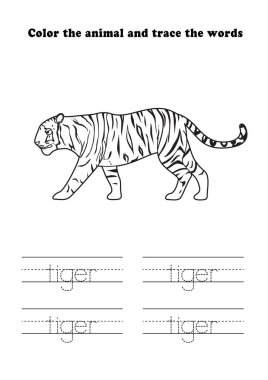 Çalışma Kağıdı Kaplan Renklendirme İzleme Öğreniliyor