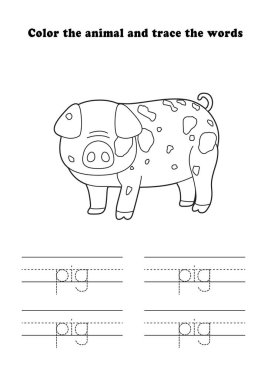 Çalışma Kağıdı Domuz Rengi İzleme Öğreniliyor