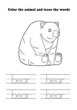 Çalışma Kağıdı Ayısı Oturan Renk İzleme Öğreniyor