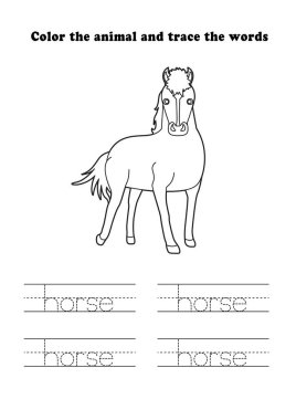 Çalışma Kağıdı At Ayakta Renklendirme İzleme Öğreniliyor