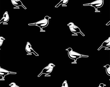 Kuşlar Kardinal Robin Bunting Siyah ve Beyaz Kusursuz Şablon Arkaplanı