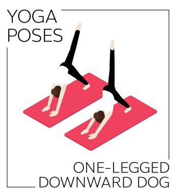 Yoga Tek bacaklı Aşağı doğru Köpek Pozisyonu Isometric Vektör Kümesi