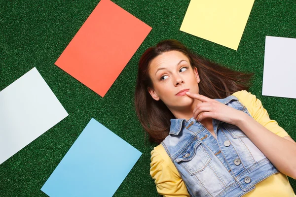 Beautiful young thinking woman — Stock Photo, Image