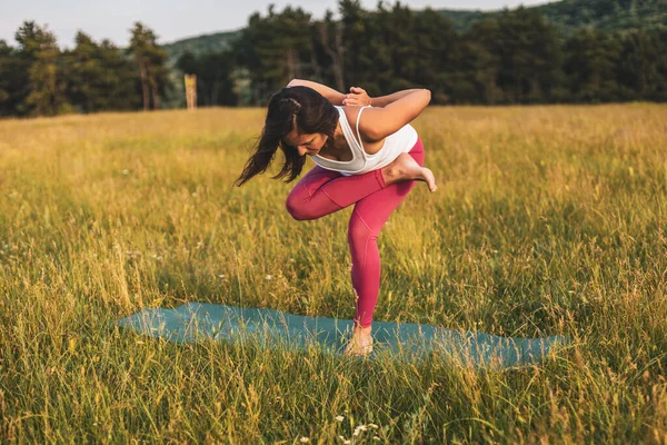 Hermosa Mujer Haciendo Yoga Naturaleza —  Fotos de Stock