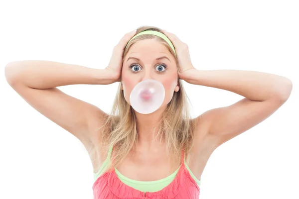 Girl blowing big bubble gum — Stock Photo, Image