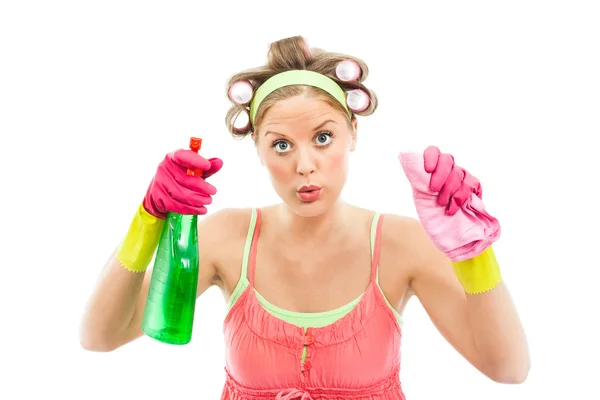 Mujer obsesionada con la limpieza —  Fotos de Stock