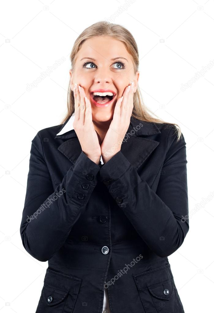 Business woman surprised smiling