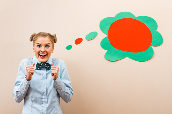 Geek girl is very happy
