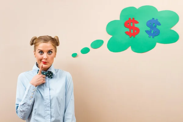 Girl is thinking about money — Stock Photo, Image