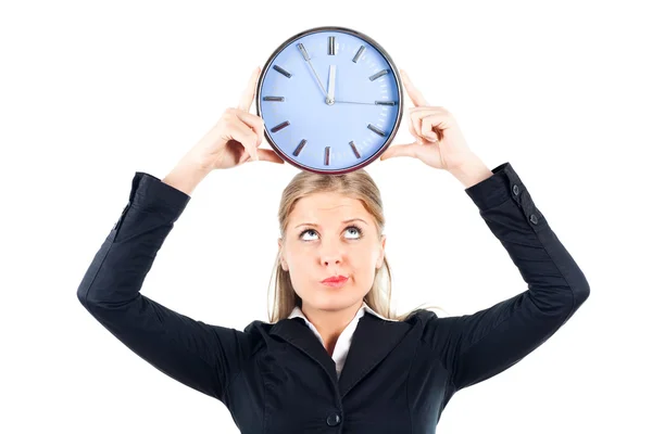 Businesswoman holding wall clock — Stock Photo, Image