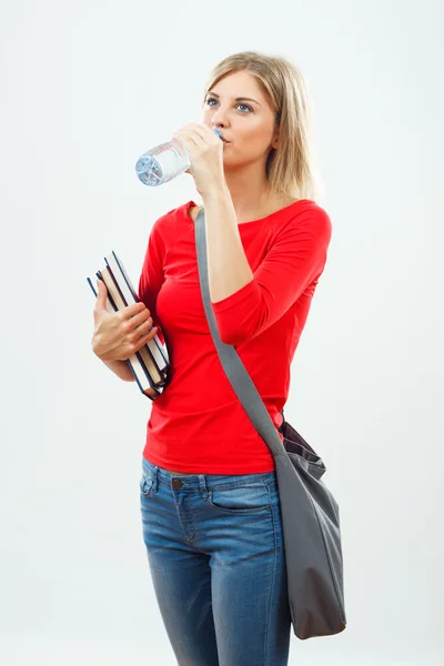 Estudante menina beber água — Fotografia de Stock