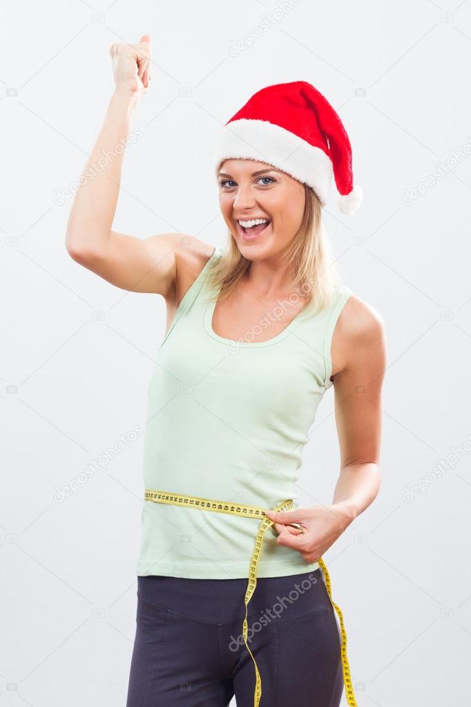 santa woman measuring waist