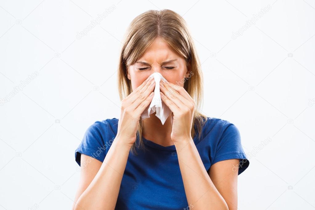 Young woman is having flu